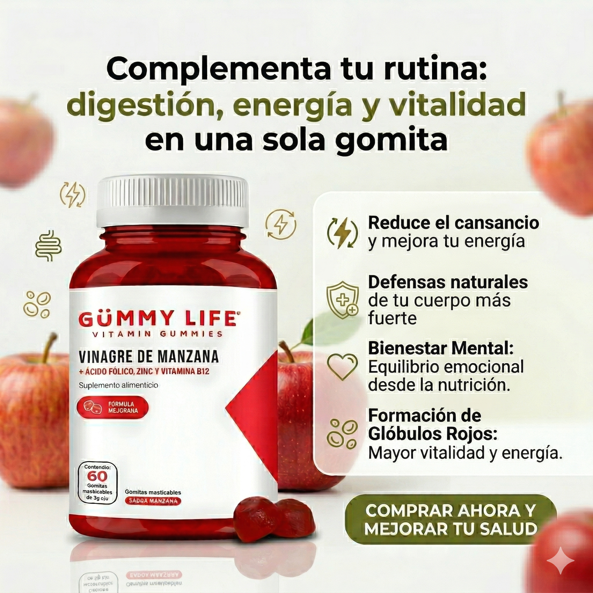 Suplemento Gummy Life Vinagre De Manzana